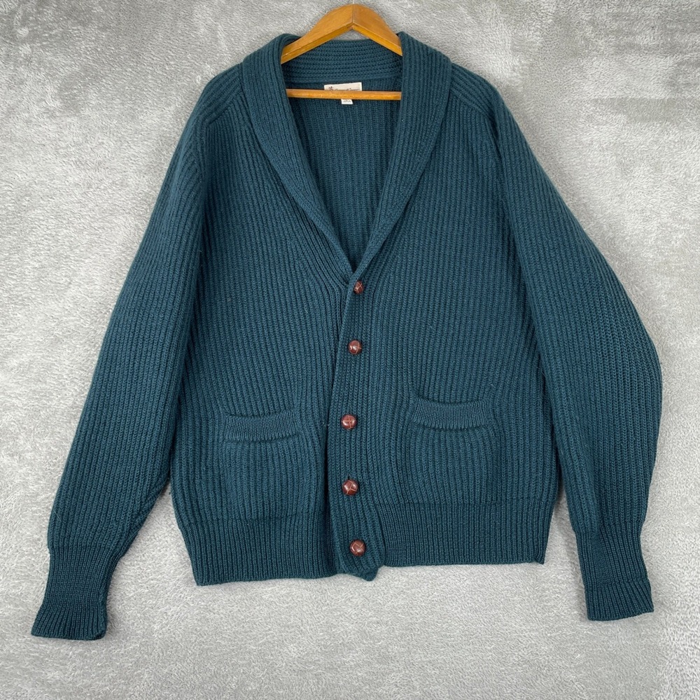 Vintage Capper & Capper Cardigan Mens Large Teal Wool Shawl Collar Knit 90s